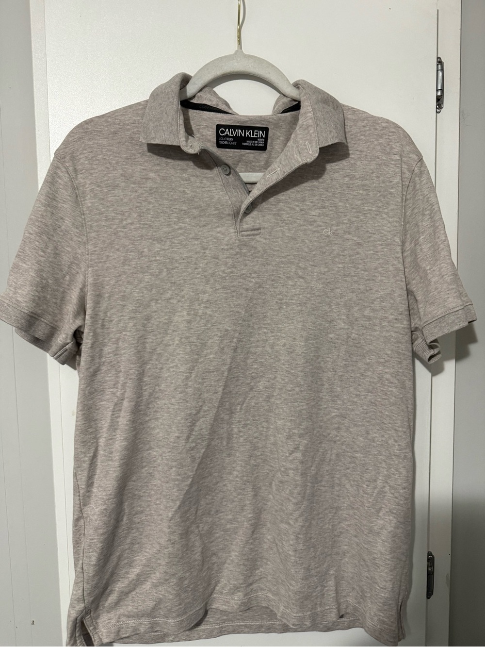 113. Calvin Klein Men's Heather Taupe Polo - Light Beige Medium